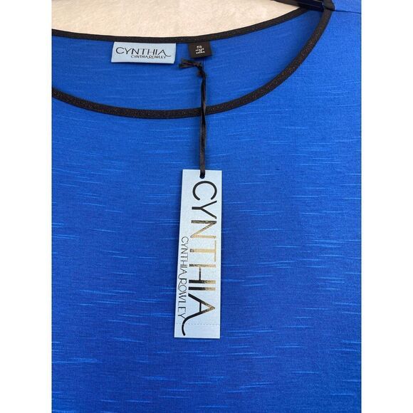 Cynthia Blue Long Sleeve Blouse Size S Lightweight Top Black Trim NWT - Picture 3 of 8